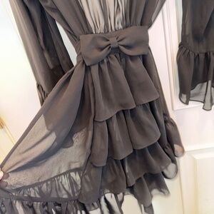 Betsey Johnson Intimates Sheer Black Ruffle Bow Mini Robe Sz s/XS
